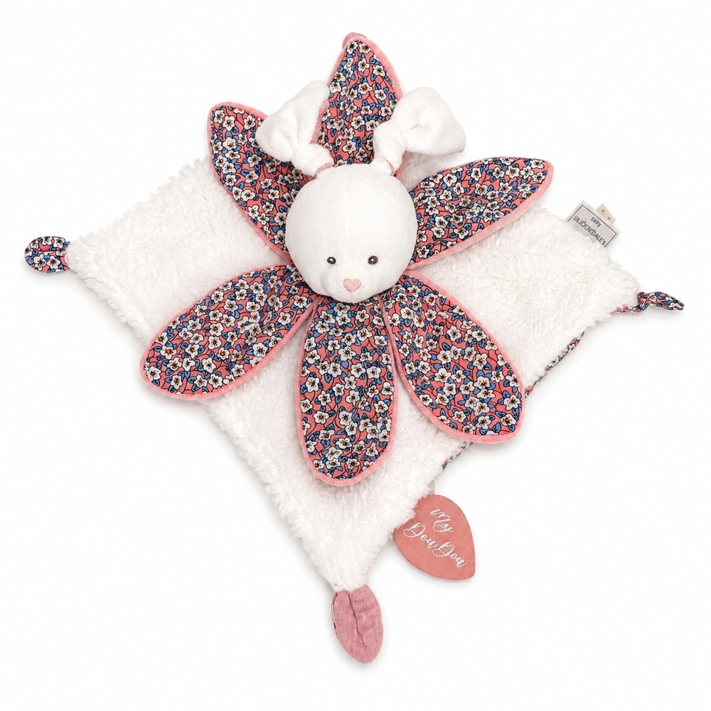 Doudou et Compagnie My Dou Dou Bunny Lovey Bohaime Floral Petal White Pink Knots